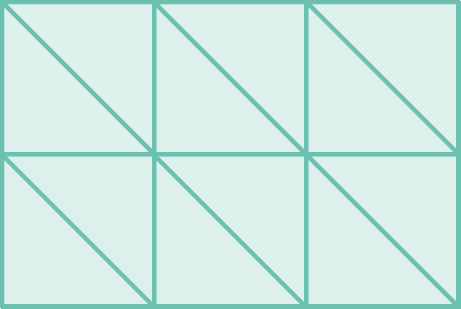 Ilustração. Retângulo dividido em 12 triângulos azuis congruentes.