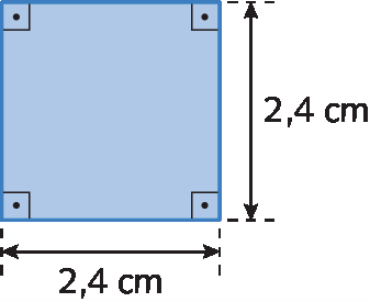 Ilustração. Quadrado de 2,4 centímetros por 2,4 centímetros.