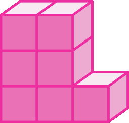 Ilustração. Poliedro que pode ser decomposto em 2 partes. Primeira parte: bloco retangular de 2 cubinhos por 1 cubinho por 3 cubinhos. Segunda parte: 1 cubinho.