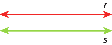 Figura geométrica. Terceiro passo. A representação da reta r permanece na imagem e é finalizada a representação da reta verde s que terminam a construção.