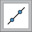 Ilustração. Representação de um botão com formato quadrado. No interior do quadrado há a representação de parte de uma reta preta inclinada com dois pontos azuis representados nela.