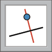 Ilustração. Representação de um botão com formato quadrado. No interior do quadrado há a representação de parte de duas retas inclinadas perpendiculares. Reta vermelha com um ponto azul representado nela perpendicular a uma reta preta.