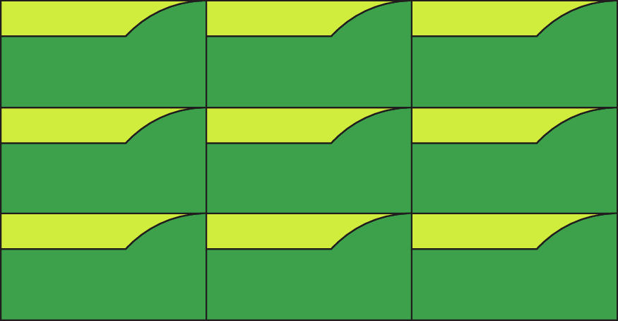 Ilustração. Recorte com formato retangular de um mosaico com figuras verde escuro e verde claro.