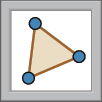 Ilustração. Representação de um botão com formato quadrado. No interior do quadrado há a representação de um triângulo com pontos azuis em cada vértice.