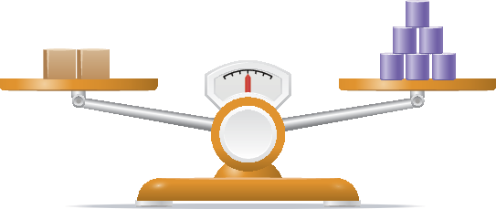 ilustração. Duas balanças de dois pratos que estão equilibradas. Na primeira balança, o prato da esquerda tem 2 cubos marrons e 4 cilindros roxos, e o prato da direita tem 10 cilindros roxos. Na segunda balança, o prato da esquerda tem 2 cubos marrons e o prato da  direita tem 6 cilindros roxos.
