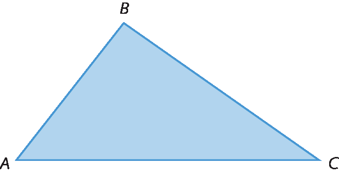 Figura geométrica: um triângulo azul, com as marcações dos vértices A, B e C.