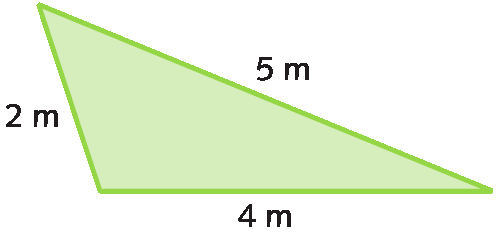 Figura geométrica. Triângulo com as medidas: 2 metros, 4 metros e 5 metros.