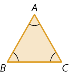 Figura geométrica. Triângulo laranja ABC, com 3 ângulos internos com medida de abertura menor do que 90 graus.