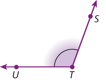 Ilustração. Duas semirretas TU e TS partindo da mesma origem, o ponto T. Destaque para o ângulo interno.