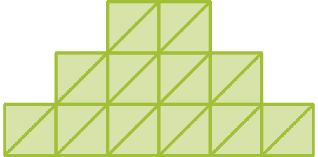 Ilustração. Figura formada por 12 triângulos na base, 8 triângulos na fileira de cima e, na última e mais alta fileira, e 4 triângulos. Cada triângulo usado para formar a figura foi definido como unidade de medida de área.