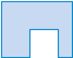 Ilustração. Figura que se parece com a letra u de ponta-cabeça. Usando um quadradinho como unidade de medida de área, tal figura pode ser construída com 16 quadradinhos.