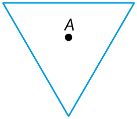 Figura geométrica: Contorno de um triângulo com um ponto A marcado no seu centro.