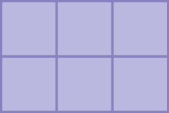 Figura geométrica: retângulo lilás dividido em 6 quadrados de mesmo tamanho.