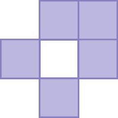 Figura geométrica: Figura composta por dois quadrados juntos, abaixo dois quadrados separados e um quadrado na parte inferior.