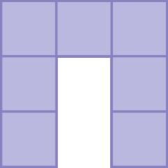 Figura geométrica: Figura composta por duas colunas com três quadradinhos e um quadradinho entre eles.