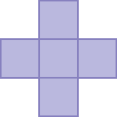 Figura geométrica: Figura composta por três quadrados na horizontal, um acima e um abaixo no centro.