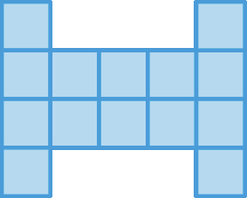 Figura geométrica: Figura composta por quadrados azuis. Na primeira coluna, quatro quadradinhos. Na segunda, terceira e quarta colunas, dois quadradinhos. Na quinta coluna, quatro quadradinhos.