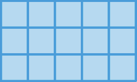 Figura geométrica: retângulo azul dividido em 15 quadradinhos iguais.