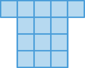 Figura geométrica: Figura composta por quadrados azuis. Na primeira coluna um quadradinho. Na segunda, terceira e quartas colunas, quatro quadradinhos. Na quinta coluna, um quadradinho.