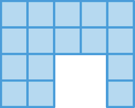 Figura geométrica: Figura composta por quadrados azuis. Na primeira e segunda colunas, quatro quadradinhos. Na terceira e quarta colunas, dois quadradinhos. Na quinta coluna, quatro quadradinhos.