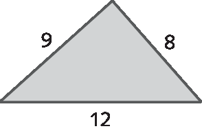 triângulo acutângulo de lados 8, 9 e 12.
