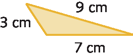 Figura geométrica: um triângulo alaranjado, com lados de medidas 9 centímetros, 7 centímetros e 3 centímetros.