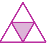 Figura geométrica.. Triângulo dividido em 4 partes triangulares iguais. Uma é rosa e 3 são brancas.