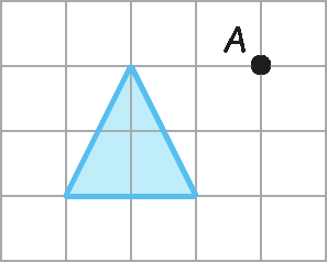 Esquema. Malha quadriculada, de 4 linhas com 5 quadradinhos cada. Há um triângulo azul, á esquerda e no canto superior à direito, há um ponto A.