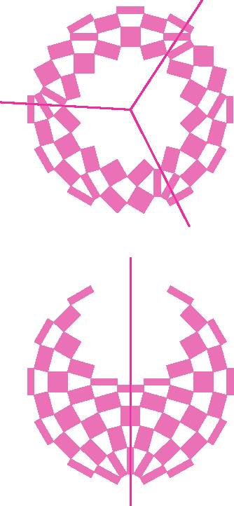 Ilustração. Figura composta por linhas assimétricas e retângulos formando parte de um globo. No centro, três retas na diagonais.