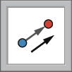 Ilustração. Botão no formato de um  quadro com uma pontos azul e uma vermelha com seta diagonal. Ao lado, outra seta diagonal.
