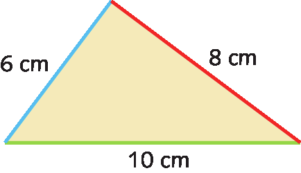 Figura geométrica: triângulo alaranjado com lados medindo 10 centímetros, 8 centímetros e 6 centímetros.