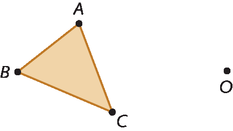 Esquema. À direita figura geométrica de um Triângulo ABC, à direita ao um ponto O identificado