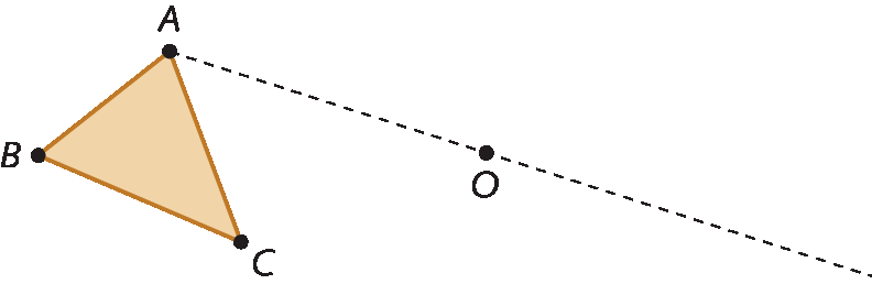 Esquema. Continuando o esquema anterior, agora no triângulo ABC temos uma semirreta que parte do ponto A e é dividida em duas partes, contendo também o ponto O.