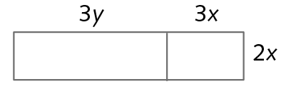 Ilustração. Retângulo dividido em duas partes.
Na parte superior à esquerda, está indicando que o comprimento mede 3Y e à direita que o comprimento mede 3X. 
Na parte vertical à direita, está indicando que a altura mede 2X.