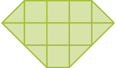 Ilustração. Figura formada por 7 quadradinhos e 6 triângulos. Cada triângulo usado para formar a figura foi definido como unidade de medida de área e cada quadradinho pode ser formado por 2 desses triângulos.