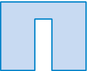 Ilustração. Figura que se parece com a letra u de ponta-cabeça. Usando um quadradinho como unidade de medida de área, tal figura pode ser construída com 17 quadradinhos.