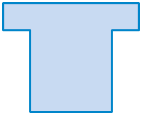 Ilustração. Figura que se parece com a letra t. Usando um quadradinho como unidade de medida de área, tal figura pode ser construída com 14 quadradinhos.