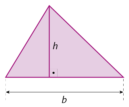 Ilustração. Triângulo rosa de medida da base b e medida da altura h.