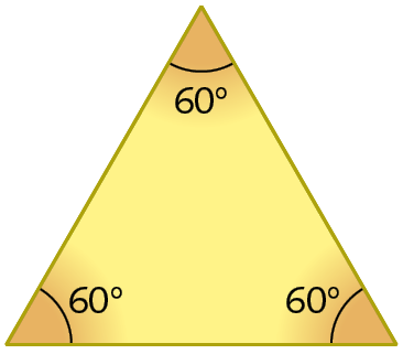 Figura geométrica: um polígono alaranjado de 3 lados. Há a indicação de que cada ângulo interno mede 60°.