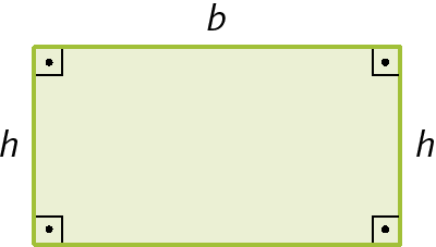 Figura geométrica. Retângulo. Letra b indicando a medida do comprimento e letra h indicando a medida do comprimento da altura.