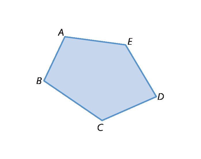 Figura geométrica. Polígono ABCDE azul.