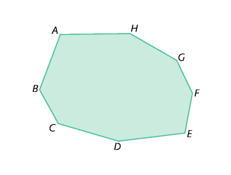 Figura geométrica. Polígono ABCDEFGH verde.