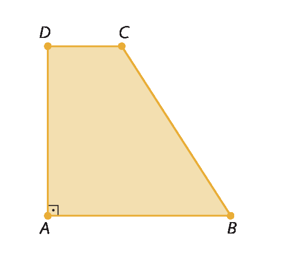 Figura geométrica. Trapézio retângulo ABCD com ângulo reto em A.