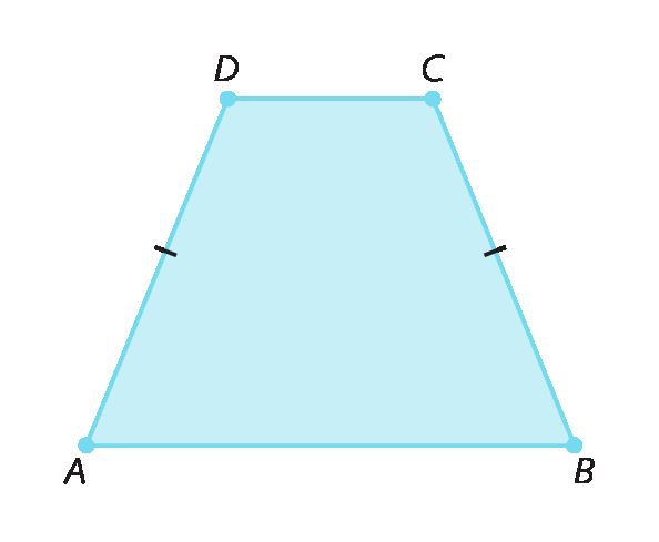 Figura geométrica. Trapézio isósceles azul ABCD, os lados AD e BC são congruentes.