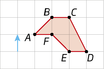 Figura geométrica. Malha quadriculada com figura laranja ABCDEF.