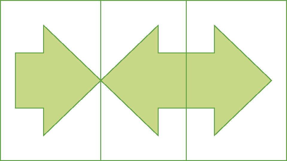 Figura geométrica.  Figura semelhante a seta verde para direita. Reta vertical. Seta verde virada para esquerda. Reta vertical. Seta verde virada para direita.