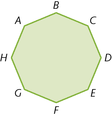 Figura geométrica. Octógono verde ABCDEFGH.
