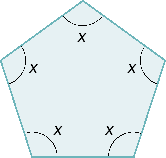 Figura geométrica. Pentágono com 5 ângulos x.