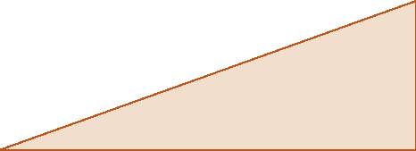 Figura geométrica. Triângulo retângulo. A medida da abertura do ângulo que a hipotenusa forma com o lado horizontal do triângulo mede aproximadamente 45 graus.