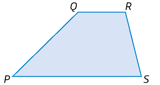Figura geométrica. Trapézio PQRS com lados de medidas diferentes entre si.